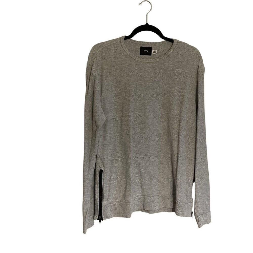 BDG Urban Outfitters Men S Gray Cotton Long Sleeve Crew Neck Side Zip Sweatshirt